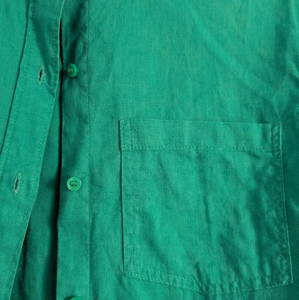 Oversized Green Linen Blend Button Up - Picture 6 of 12